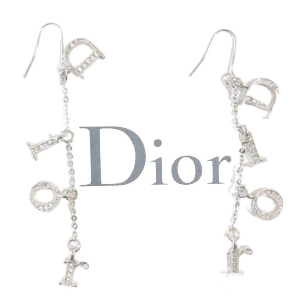 VINTAGE DIOR GALLIANO Silver Rhinestone Drop Earrings Oblique “D1OR” Swarovski - Picture 10 of 12